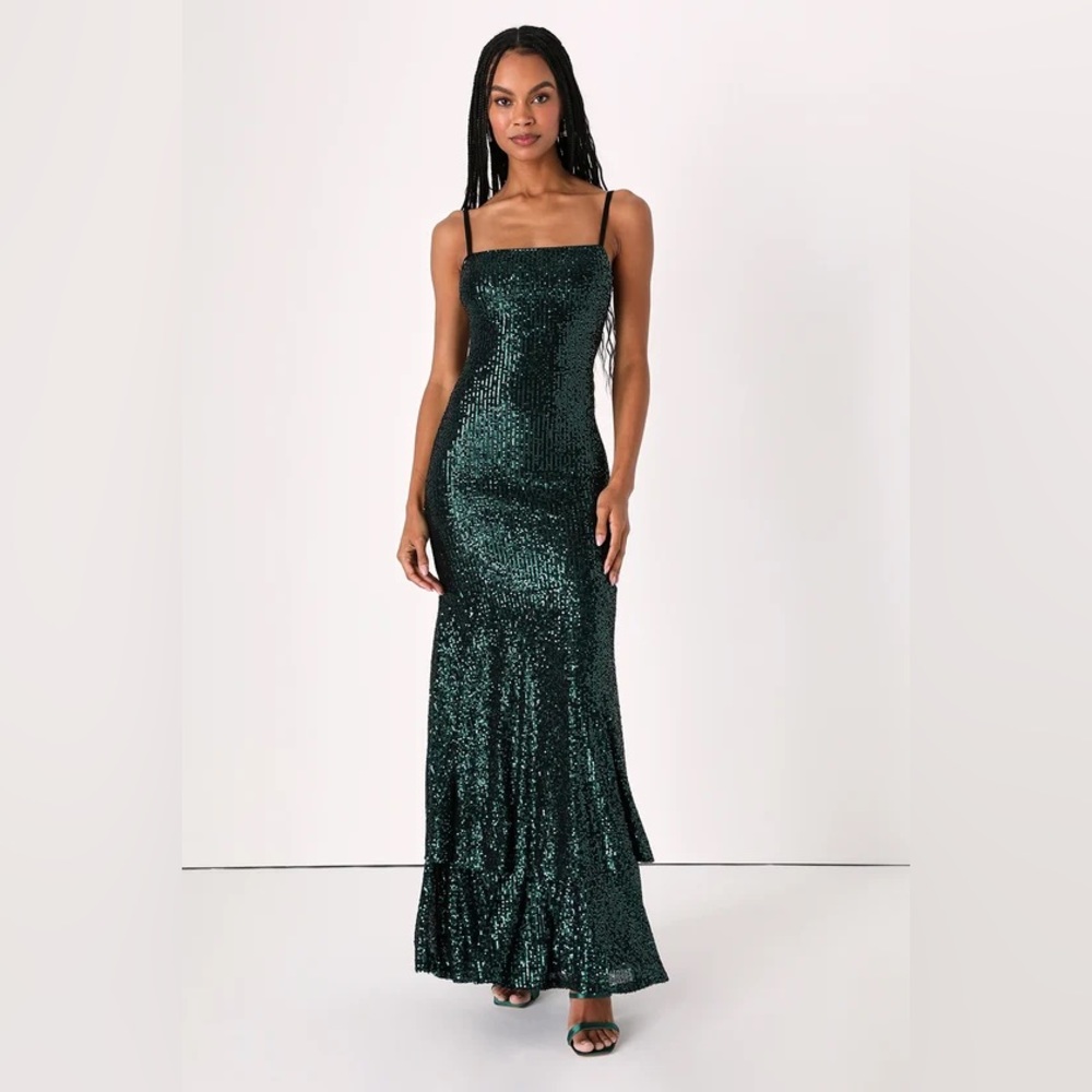 LuLu’s Emerald Green Ruffle Maxi Dress